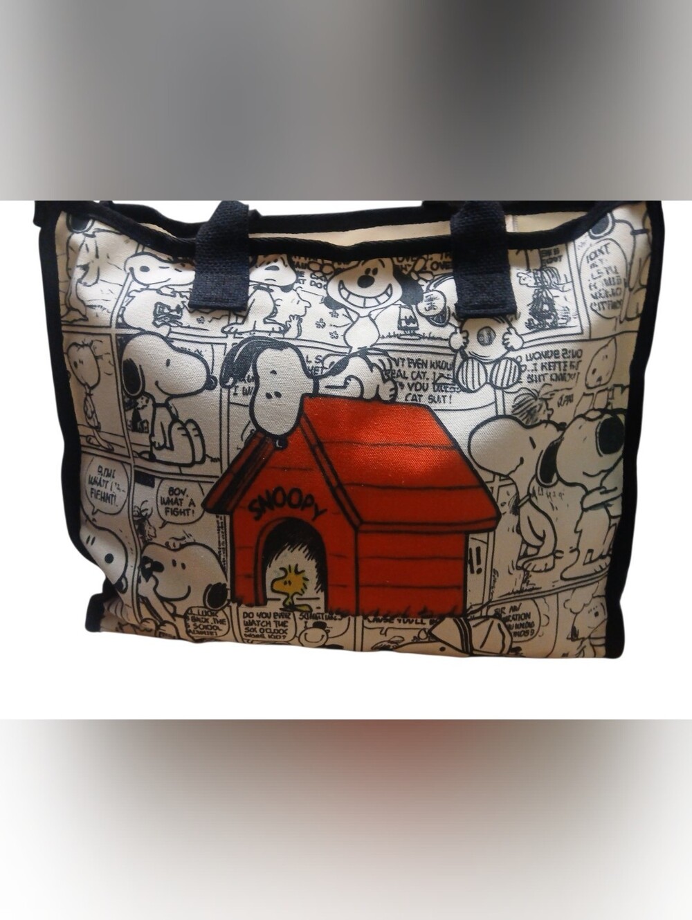 Peanuts -Large ECO Friendly Snoopy Tote Bag inside Pocket,Comic strip background